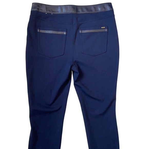 White House Black Market Navy Faux Leather Panel Leggings Pants Size 10 GUC - Picture 5 of 13